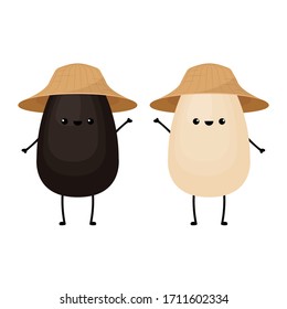 Black and white sesame seed character. Sesame seed on white background.