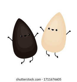 Black and white sesame seed character. Sesame seed on white background.