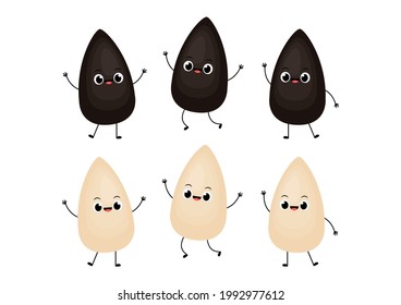Black and white sesame seed character. Sesame seed on white background.
