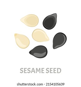 Black and white sesame seed. Vector healthy food icon. Cartoon flat illustration.