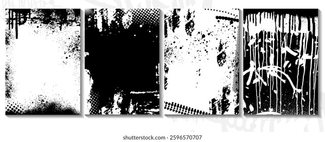Black and white set of abstract grunge graffiti backgrounds