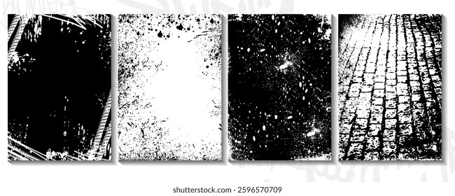 Black and white set of abstract grunge graffiti backgrounds