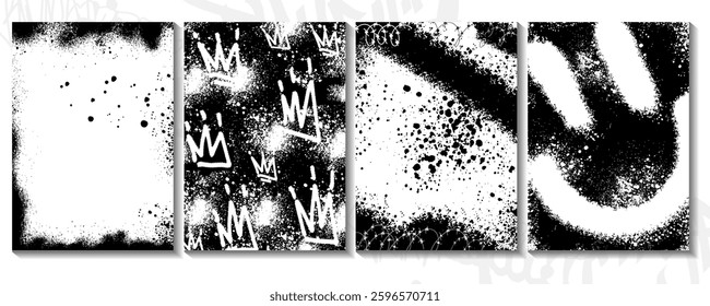 Black and white set of abstract grunge graffiti backgrounds