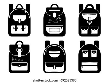 Black and white set backpacks, vector illustration