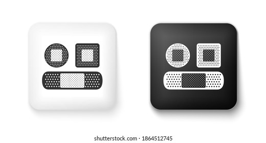 Black and white Set Bandage plaster icon isolated on white background. Medical plaster, adhesive bandage, flexible fabric bandage. Square button. Vector.