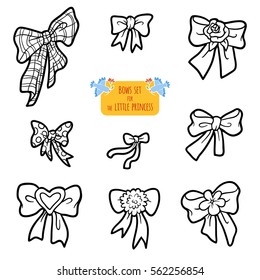 Black and white set of bows, vector cartoon collection
