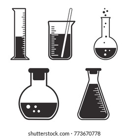 Black and white set chemical vessels. Vector illustration