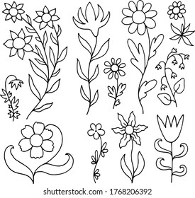 Schwarz-Weiß-Kollektion von Pflanzenkräutern Vektorgrafik-Färbung