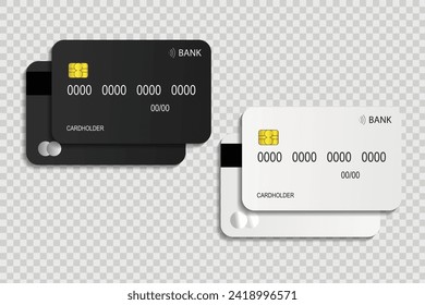 conjunto en blanco y negro de tarjetas de crédito o tarjetas bancarias en vector