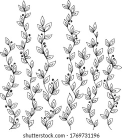 Black & white set with cute flower ornament, hand drawn line art. Good for card, poster, print, adult coloring book