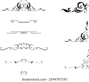 black and white set of delimiters for text, dividers