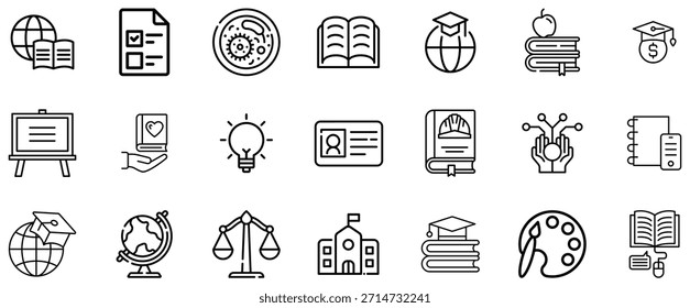 Black and white set depicting various educational and symbols book books