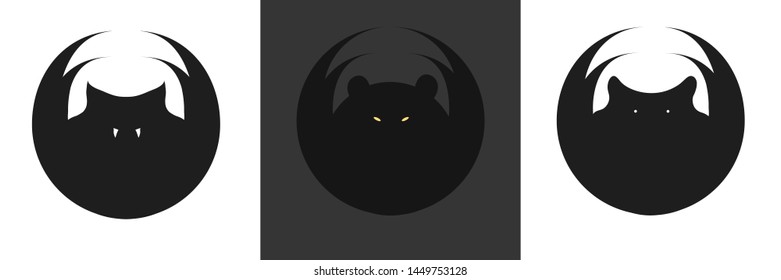 Black and white set of evil bat silhouettes. Minimal logo design.