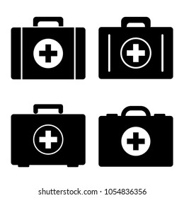 Black and white set of first aid kits. Medical icon. Vector illustration