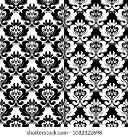 Black and white set of floral backgrounds. Seamless patterns for textile and wallpapers