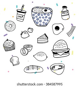 Black white Set of food icon.