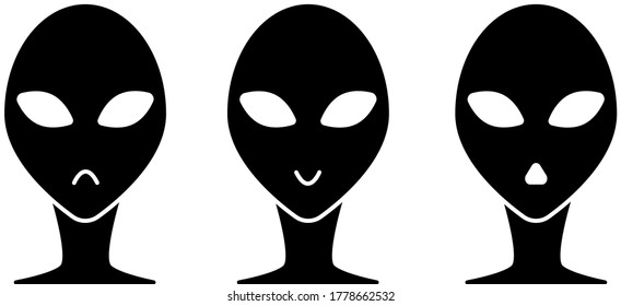 Black and white set of humanoid icons. Emotions of an alien.