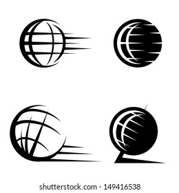 black and white set icons in the shape of the planet on a white background