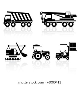 black and white set icons - special vehicles with reflection