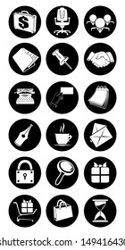 black and white set of information icons on a white background