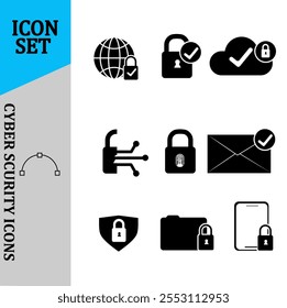 Blanco y negro – conjunto de iconos de seguridad en Internet