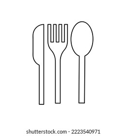 Black and white set of kitchen utensils. Cutlery pattern. Outline fork, spoon and knife.