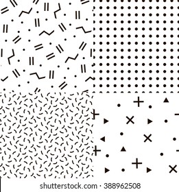 Black and white set memphis fabric, postcards, backgrounds. Hipster background Print