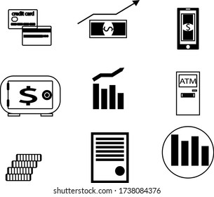 black and white set of nine economic icons