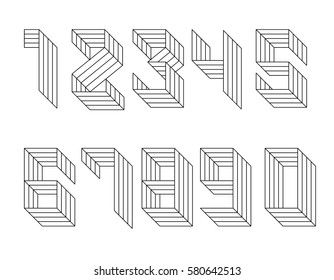 Black and white set of numbers from parallel lines. . Memphis style. Vector numbers from 1 to 9