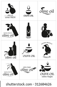Black and white set of olive oil  labels, icons-Vector illustration on white background.