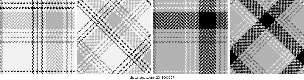 Negro con conjunto blanco de yeso sin costuras. Patrón de jaulas rectas y oblicuas textura de herringbone de moda moderna. Gráficos vectoriales de impresión en telas, camisas, textiles, cortinas.