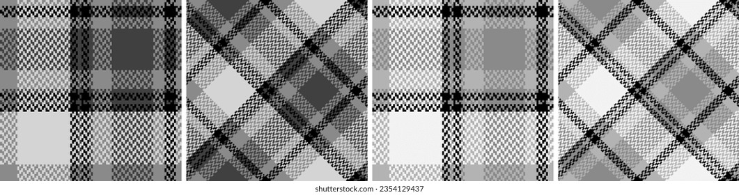 Black with white set plaid seamless. Straight and oblique cage pattern modern fashion herringbone texture. Vector graphics of printing on fabrics, shirts, textiles, curtains.