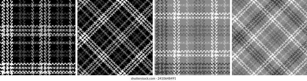 Negro con conjunto blanco de yeso sin costuras. Patrón de jaulas rectas y oblicuas textura de herringbone de moda moderna. Gráficos vectoriales de impresión en telas, camisas, textiles, cortinas.