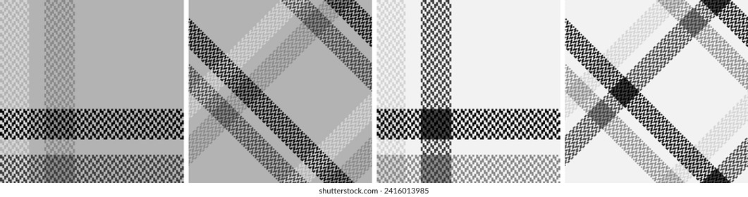 Black with white set plaid seamless. Straight and oblique cage pattern modern fashion herringbone texture. Vector graphics of printing on fabrics, shirts, textiles, curtains.