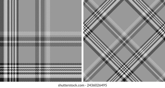 Black with white set plaid seamless. Straight and oblique cage pattern modern fashion herringbone texture. Vector graphics of printing on fabrics, shirts, textiles, curtains.