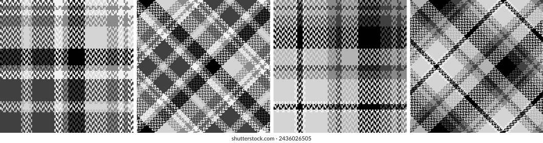 Black with white set plaid seamless. Straight and oblique cage pattern modern fashion herringbone texture. Vector graphics of printing on fabrics, shirts, textiles, curtains.