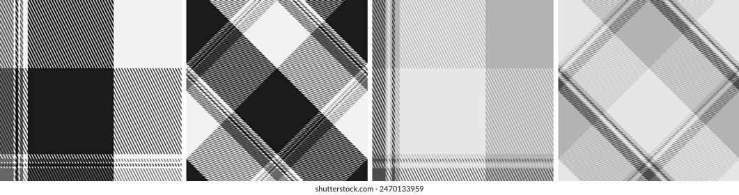 Black with white set plaid seamless. Straight and oblique cage pattern modern fashion texture. Vector graphics of printing on fabrics, shirts, textiles, curtains.