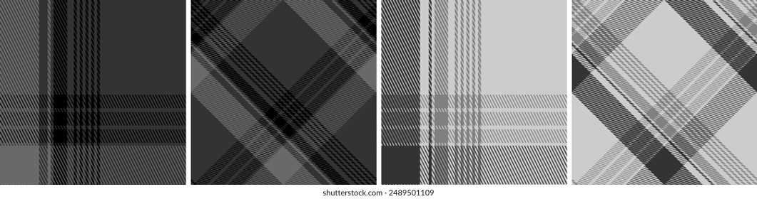 Black with white set plaid seamless. Straight and oblique cage pattern modern fashion texture. Vector graphics of printing on fabrics, shirts, textiles, curtains.