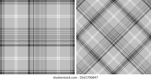 Black with white set plaid seamless. Straight and oblique cage pattern modern fashion herringbone texture. Vector graphics of printing on fabrics, shirts, textiles, curtains.