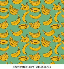 A black and white set of seamless patterns of bananas, leaves and fruits, 1000x1000 pixels.