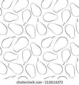 A black and white set of seamless patterns of avocados, leaves, fruits and flowers, 1000x1000 pixels.