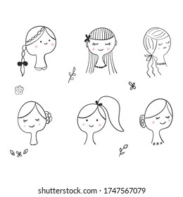 Black White Set Silhouettes Cute Female Stock Vector (Royalty Free ...