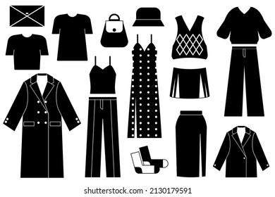 black and white Set of spring women's clothing vector illustration