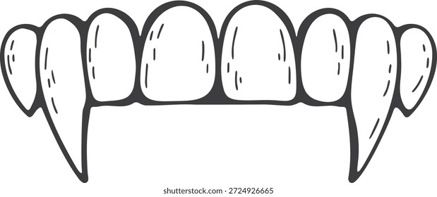 Preto e branco de um conjunto de desenhos animados de dentes