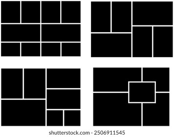 black and white set of tiles empty photo collage template, picture album moodboard background frame design