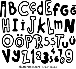 black and white set of vector alphabet