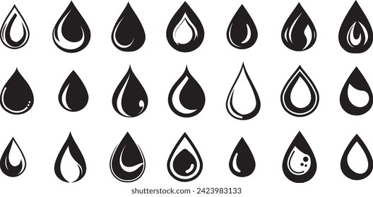 Black and white set of Vector black drop icon on white background