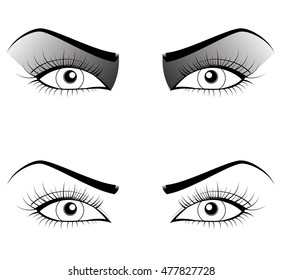 Black and white set of woman eyes. Vector illustration