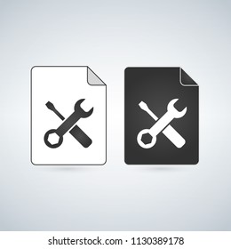 Black and white settings File Icon, vector illustration isolated on white background.