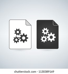 Black and white settings gears File Icon, vector illustration isolated on white background.